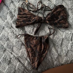 Brown Geometric Bikini Set